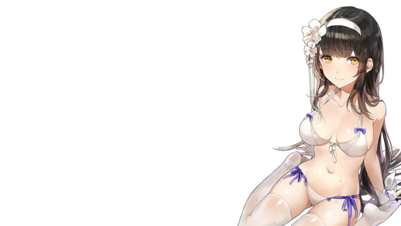 Konachan.com - 246673 anthropomorphism black_hair bra breasts flowers girls_frontline headband kim_eb long_hair navel pantie
