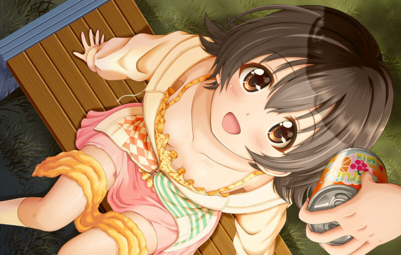 Konachan.com - 240070 akagi_miria blush breasts brown_eyes brown_hair grass idolmaster idolmaster_cinderella_girls kneehighs l