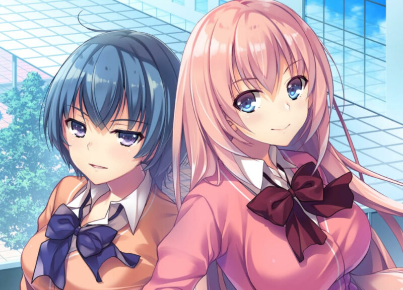 konachan.com - 247019 2girls aqua_eyes blue_hair bow breasts cropped ibuki_mio ichinose_honami_(elite) long_hair pink_eyes