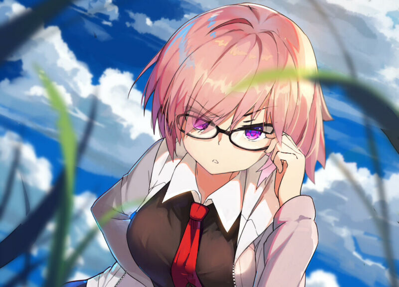 Konachan.com - 244593 breasts clouds cropped fate_grand_order fate_(series) glasses haraguroi_you mash_kyrielight pink_eyes%