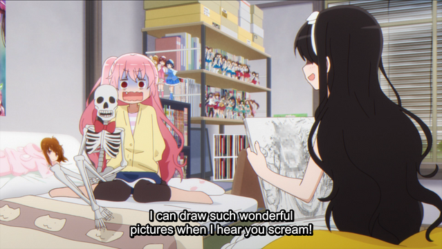 Kaos and Fuura share tender moment in Kaos\'s dorm room in the Comic Girls TV anime.